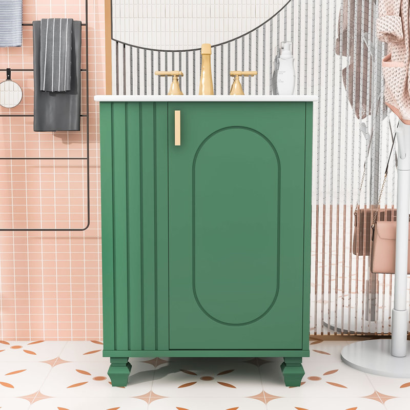 Ensemble de meuble-lavabo élégant avec lavabo durable, portes à fermeture douce, Vert