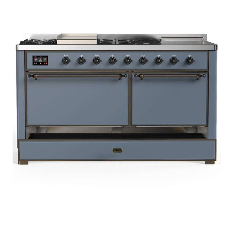 Majestic III Series 60 Inch Dual Fuel Range with 7 Sealed Burners, Griddle, Frenchtop in Antique White (Natural Gas, Copper Trim)