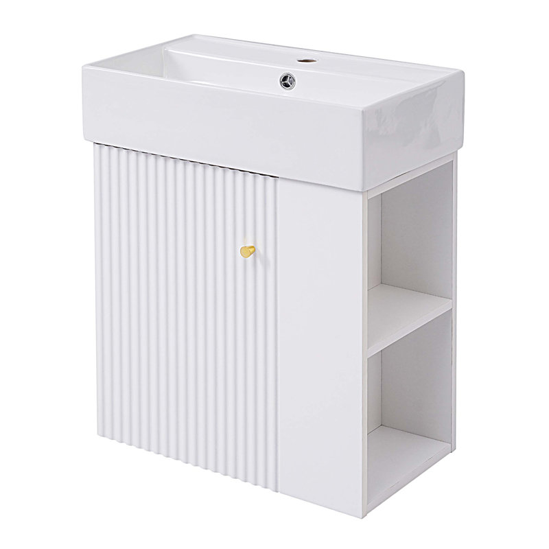 Meuble-lavabo flottant 21,6 po avec lavabo en céramique, Blanc
