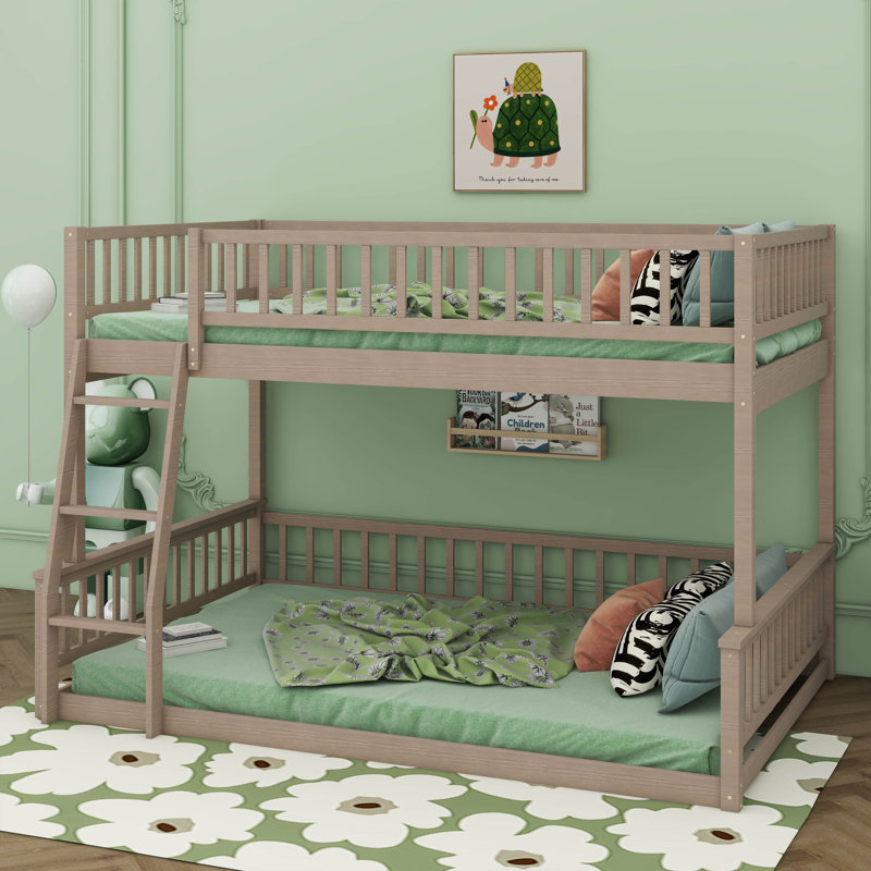 Full XL Over Queen Bunk Bed With Ladder And Guardrails, Walnut