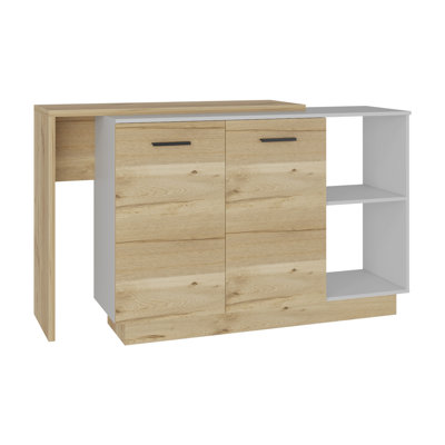 Kitchen Island, Double Door Cabinets, Two External Shelves, Three Shelves
