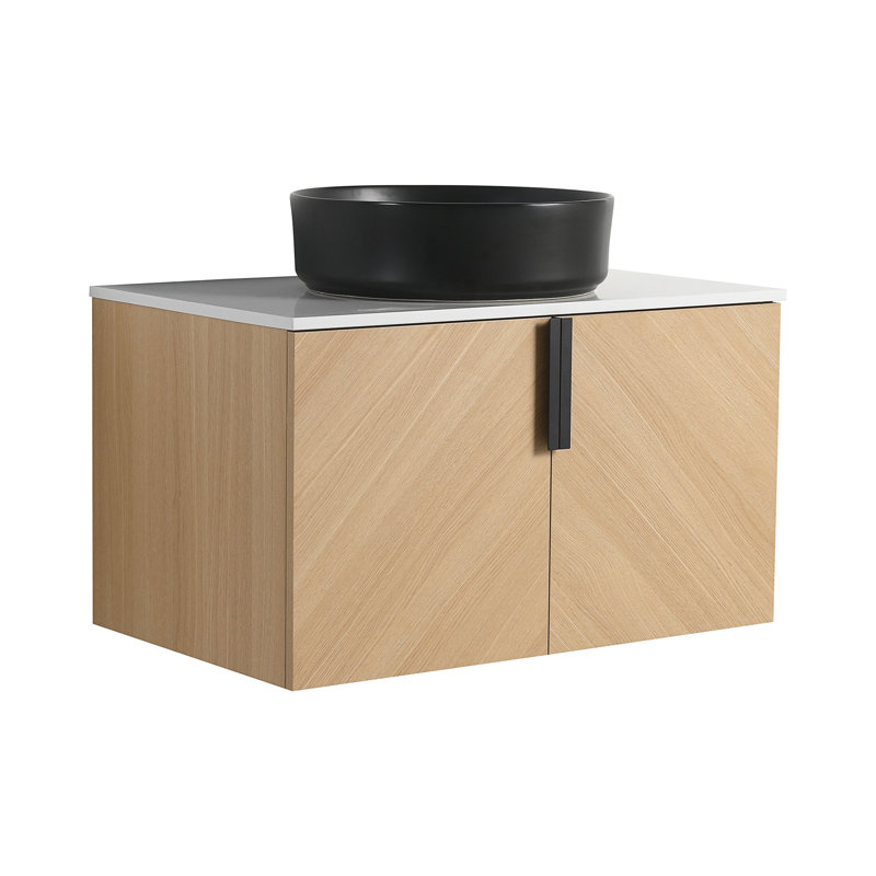 Meuble-lavabo de 30 po avec lavabo d'art en céramique et dalle de pierre artificielle