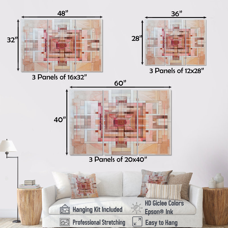 «Vintage Overlaps Stillness II», ensemble d'art mural géométrique, Toile tendue, H 32 po x l 48 po x P 1 po