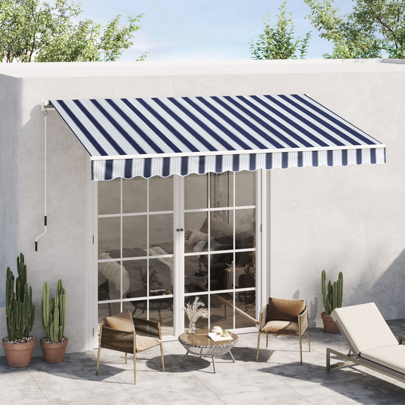 Dakota Fields 250cm W x 200cm D Polyester Cover Retractable Patio Awning, 350 cm W x 250 cm D, Blue/White