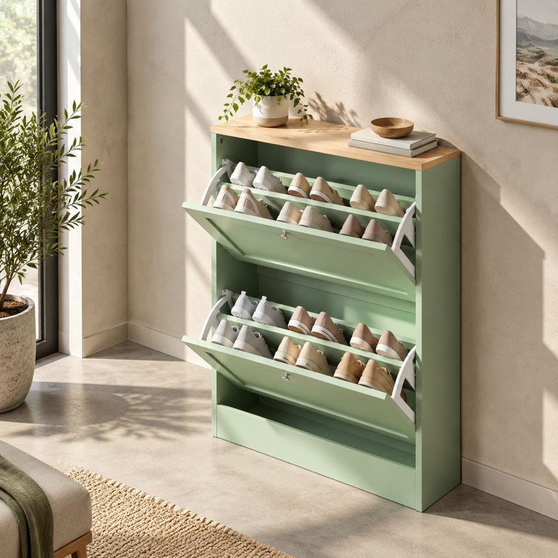 Meuble à chaussures d'entrée étroit, organisateur de chaussures moderne et discret pour petits espaces