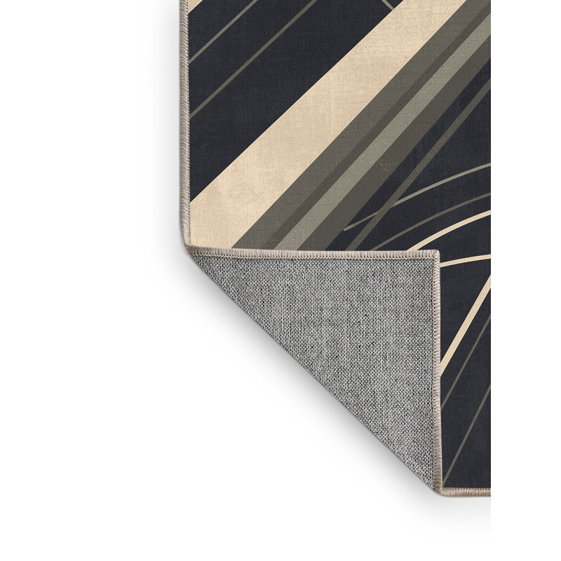Machine Washable Hambrook Wheelchair Basketball Modern & Contemporary Rug in Gray – Beige Binding, 4x6