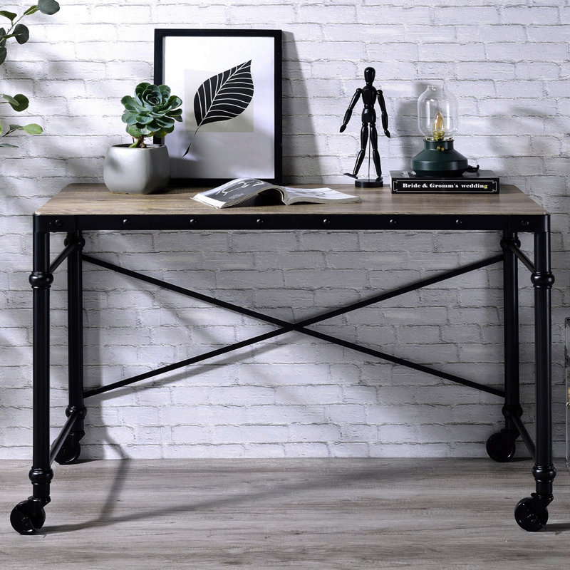 Bureau d'écriture rectangulaire en bois, chêne rustique et noir
