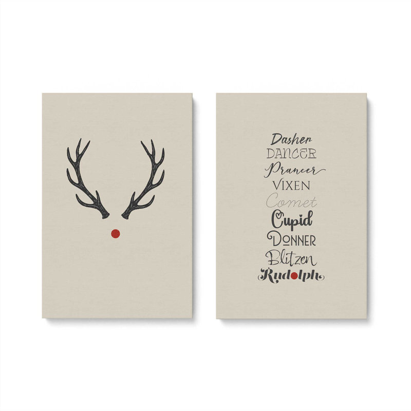Reindeer Roll Call, ensemble de 2 impressions sur toile, H 13 po x l 40 po, Toile tendue, Toile tendue