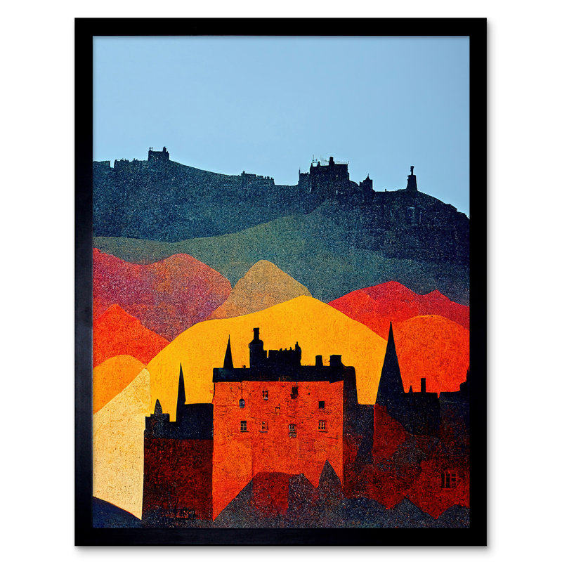 Edinburgh Autumn Scotland Folk Art City - Single Picture Frame Print, 43.7cm H x 33.5cm W x 1.5cm D