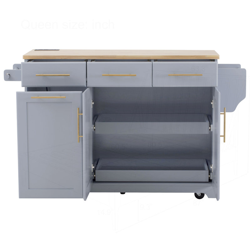 59.3" Kitchen Island with 2 Pull Out Cabinet