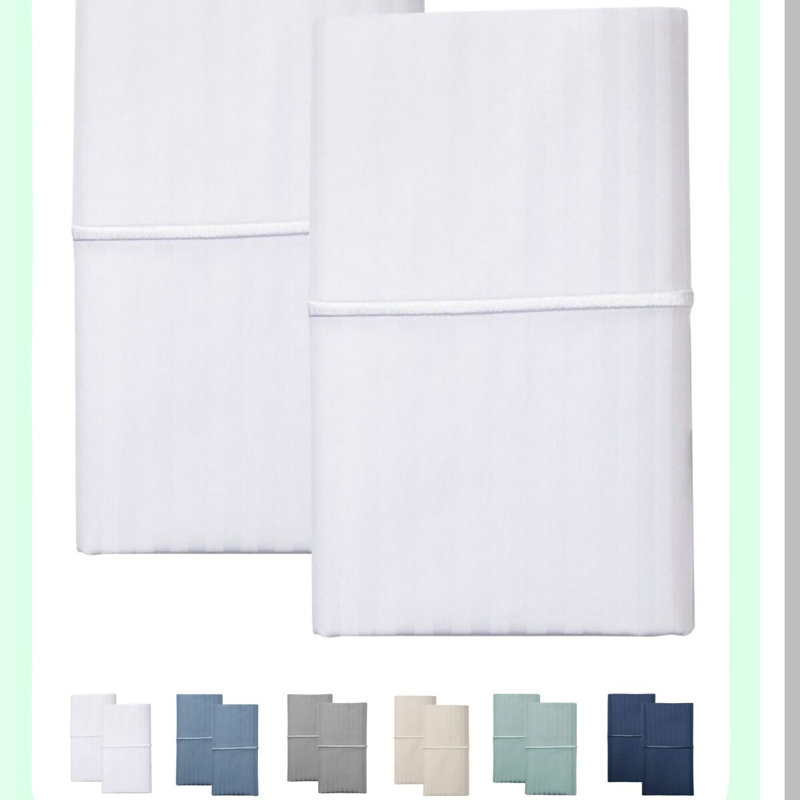 Luxury Cotton Stripe Pillowcase Set - Envelop Closure, 500TC Sateen Weave, Cooling Bed Covers - Embroidered Pillow Cases, 20x40 Inches White