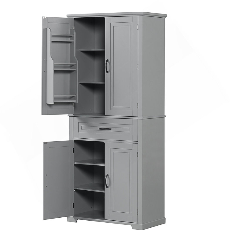 Armoire de rangement de salle de bain avec portes et tiroir, plusieurs espaces de rangement, tablette réglable, Gris