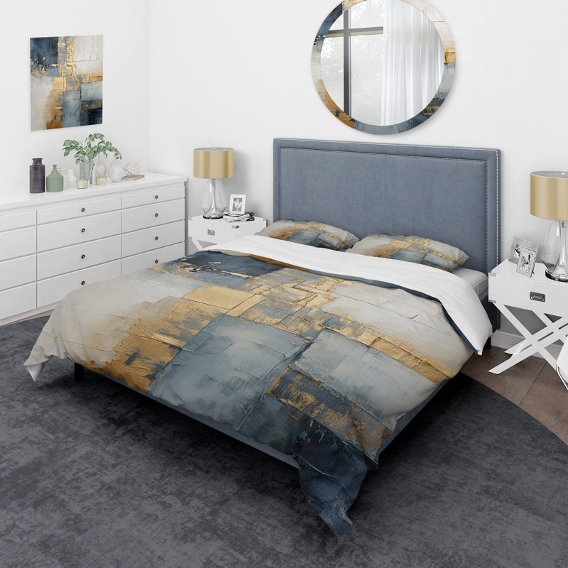 Bleu et or minimalisme scandinave - ensemble de housse de couette paysages - microfibre de polyester