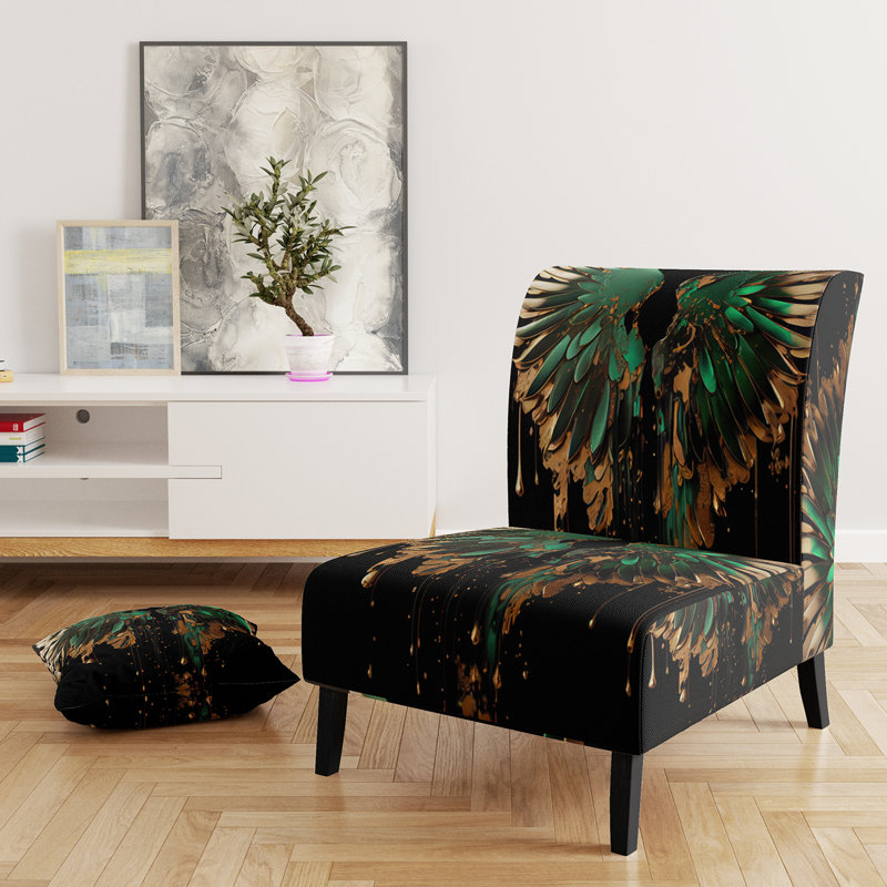 Glam Angel Wings - Chaise d'appoint Wings Angel - Chaise moderne, Mélange de polyester doré / vert