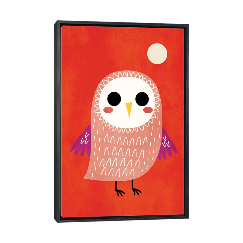 «Little Owl» par Kubistika - impression d'art graphique, Pas de tapis, Toile avec cadre noir patiné