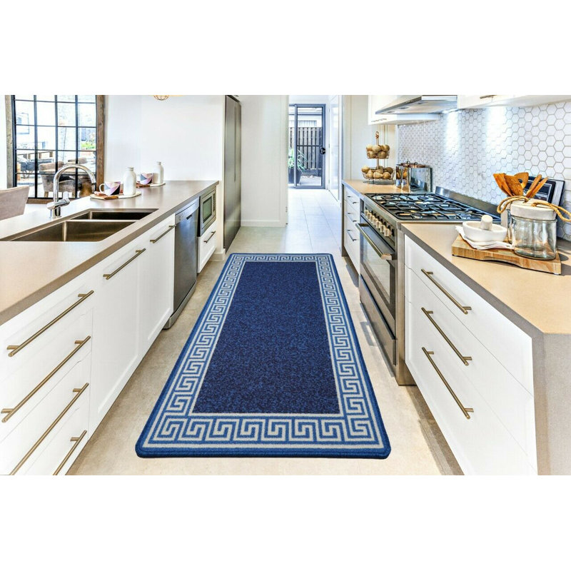 Anais Kitchen Mat, Rectangle 80 x 300cm, Blue/Cream