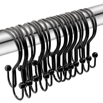 Ensemble de 12 pièces - Anneaux de rideau de douche double à oreilles robustes en métal antirouille