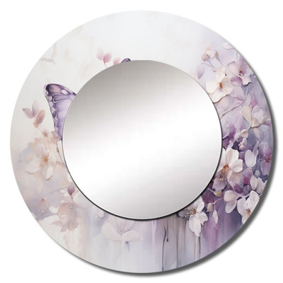 Purple Butterfly Enchanted Flight II - Butterfly Wall Mirror, Purple Round Decorative Mirror, Printed Metal Art