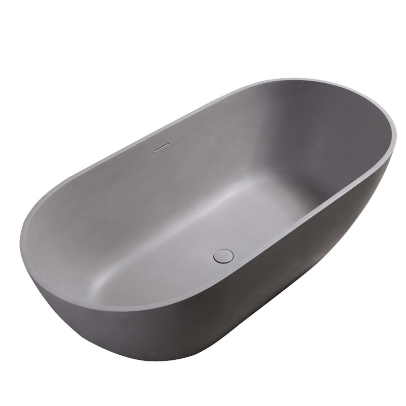 63" Luxury Solid Surface Bathtub, Stone Resin Freestanding Soaking Bathtub With Overflow And Pop-Up Drain For Contemporary Bathroom, Matte Grey