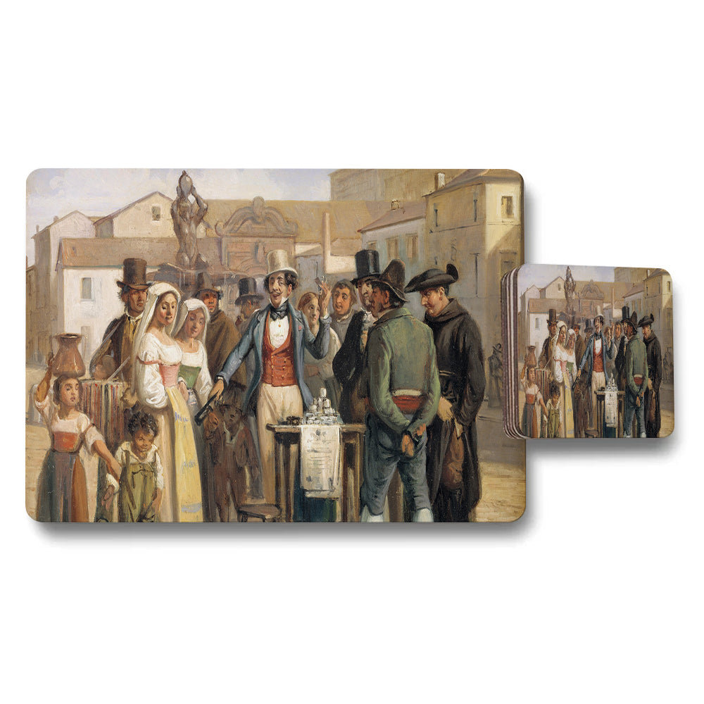 Vintage Market Scene Placemats And Coasters Set For Dinner Table