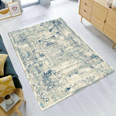 Tapis abstrait bleu / beige Allyra