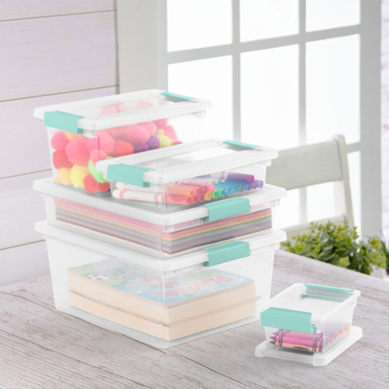 Sterilite Plastic Stackable Storage Bin w/Clear Latch Lid, 18, 0.8517 quarts