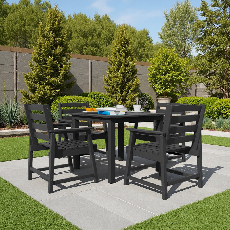 Table et chaises de salle à manger d'extérieur standard 5 pièces, convenant à de multiples décors, Noir