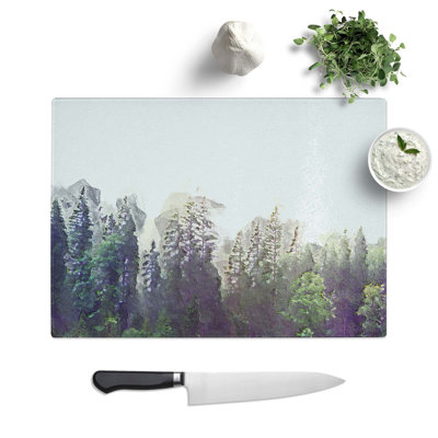 Tempered Glass Pine Tree Forest in the Fog Chopping Board