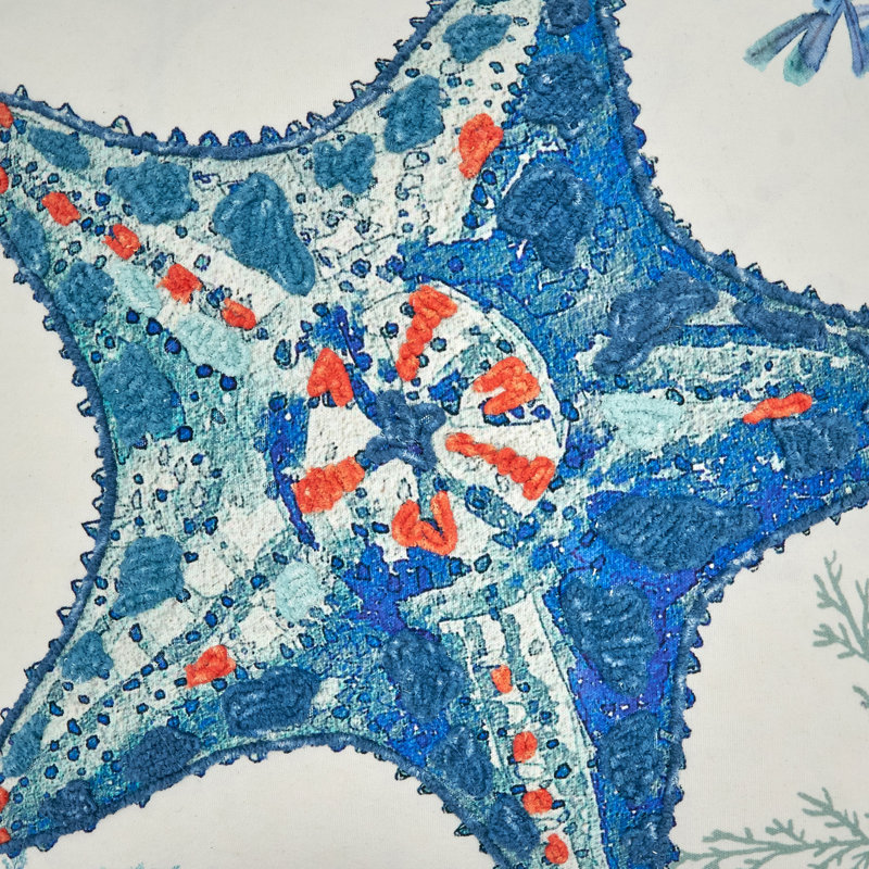 Coastal Embroidered Starfish Square Throw Pillow