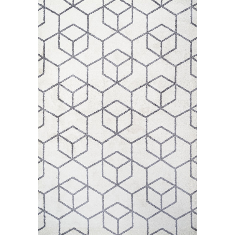 Amuda Blocks Modern Geometric White/Gray Rug, Rectangle 3' x 5'