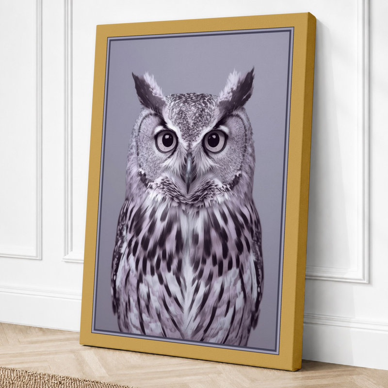 Eagle Owl Botanical - Wrapped Canvas, 24x16 - 61.0 x 40.6 cm, Ochre Border