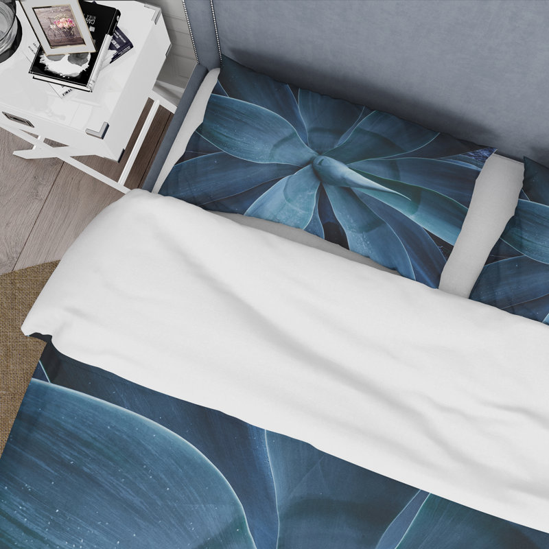 Gros plan d'une agave bleue - ensemble de housse de couette tropical - microfibre de polyester