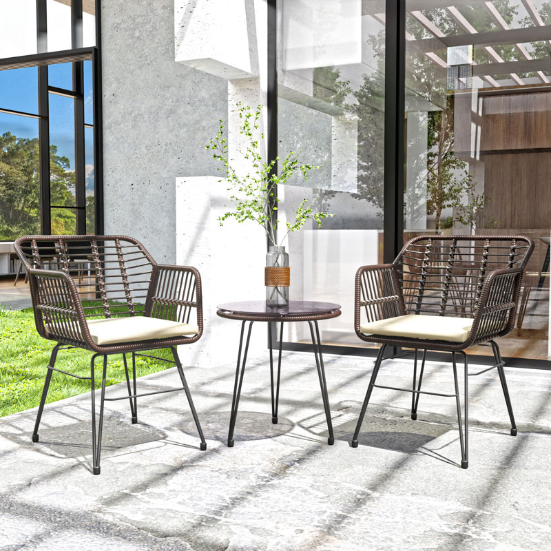 3 Piece Wicker/rattan Seating Group With Cushions, Beige
