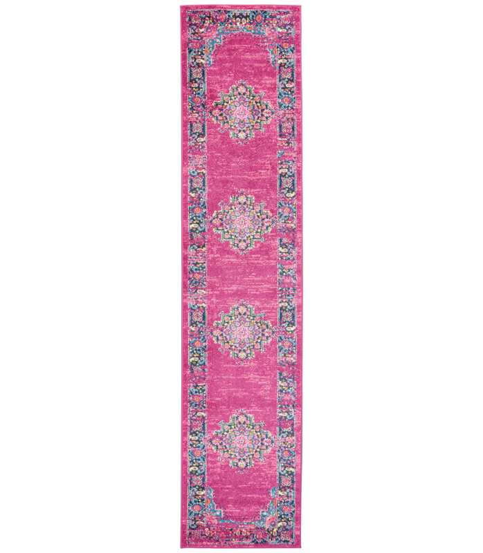 Tapis rose traditionnel Augusta, Tapis de couloir 2 pi 2 po x 10 pi