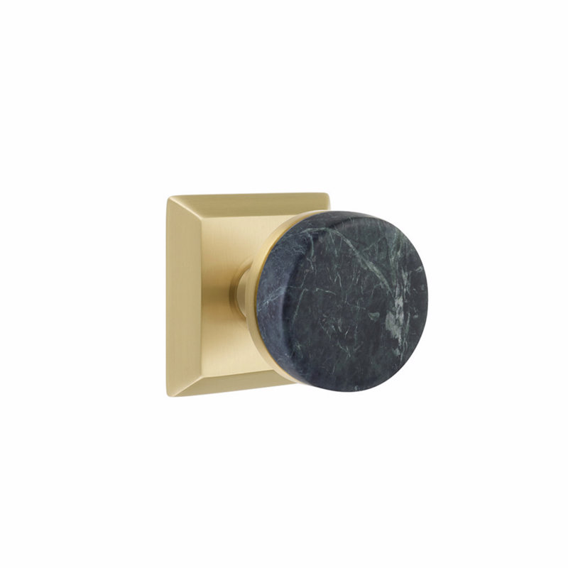 Ensemble de boutons de confidentialité Emtek Select, rosette Quincy, tige conique, bouton en marbre vert, Laiton satiné