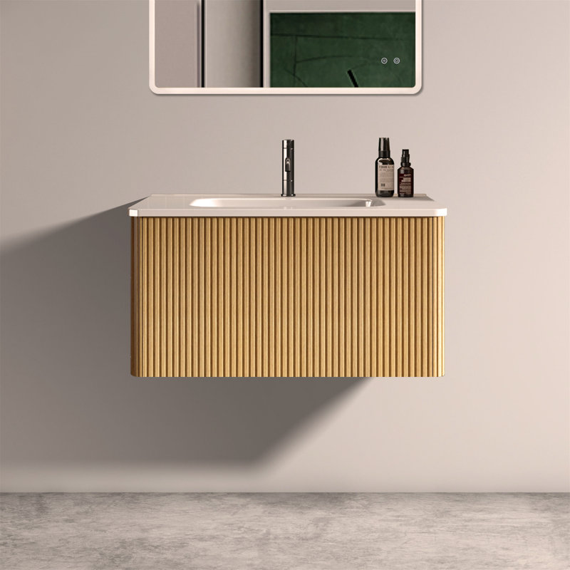 Meuble-lavabo à rayures 30 po avec lavabo en céramique blanc, meuble-lavabo mural flottant pour salle de bain, pré-assemblé