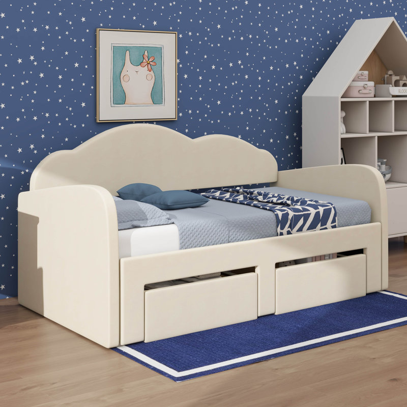 Lit de jour simple rembourré avec dossier confortable en forme de nuage, Beige