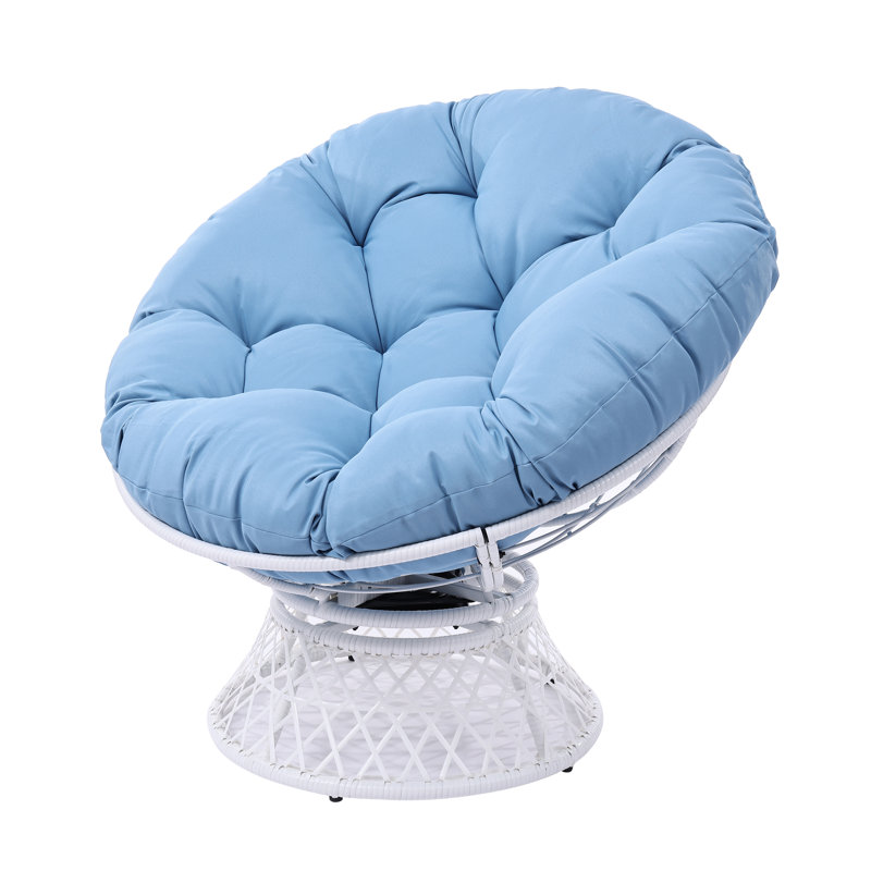 Hubhalsun 360° Swivel Papasan Chair, Round Wicker Papasan Chair with Thick Cushion, 350 lbs Capacity Indoor/Outdoor Papasan Chair for Patio, Living Room, Bedroom