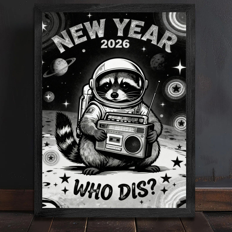 Reproduction d'art fantaisiste rétro encadré noir 2026, H 17 po x l 13 po