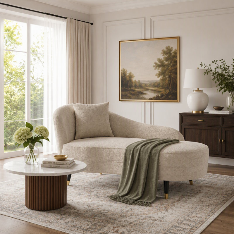 Chaise longue moderne incurvée avec revêtement doux et ergonomique pour des espaces de détente intérieurs élégants
