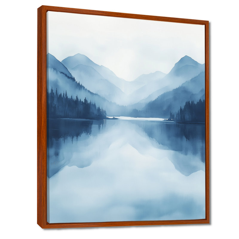 Scandinavian Calming Lake I - Blue Nature, reproduction d'art, H 44 po x l 34 po, Cadre flottant brun