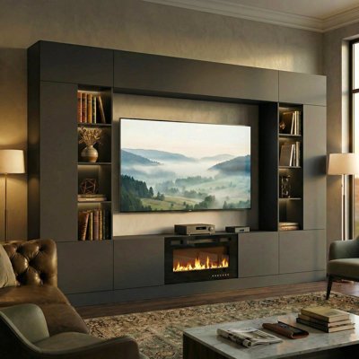 114" Wide Entertainment Center with Electric Fireplace, Large TV Stand for TVs Up to 75" with Storage Cabinets and LED Lighting