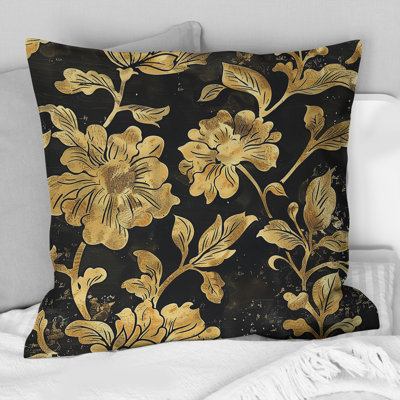 Or doré et fleurs délicates délicates I - coussin damassé