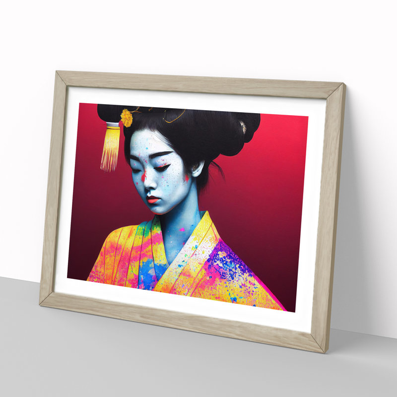 Colourful Geisha Vol.3 - Single Picture Frame Print, 46cm H x 64cm W x 2cm D, Oak Framed