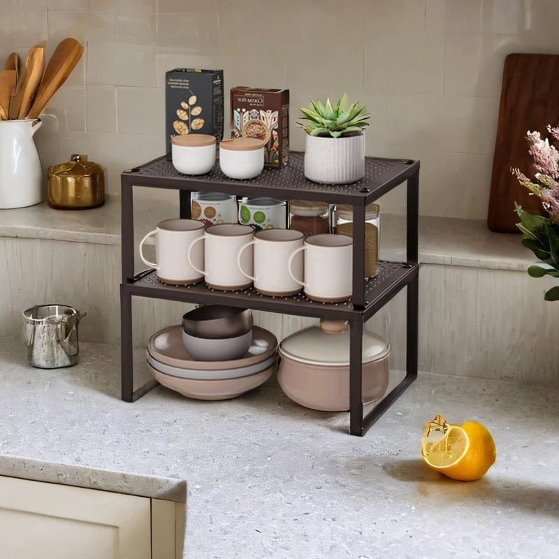 Stackable Cabinet Organizer Shelf, Brown