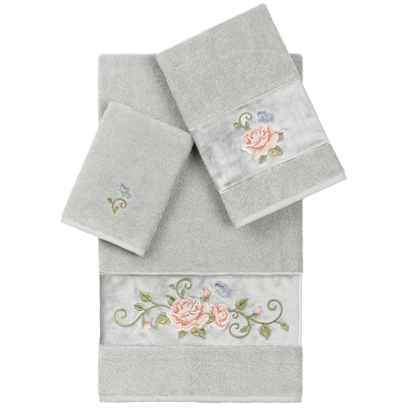 Rebecca 3 Piece Turkish Cotton Towel Set, Light Gray