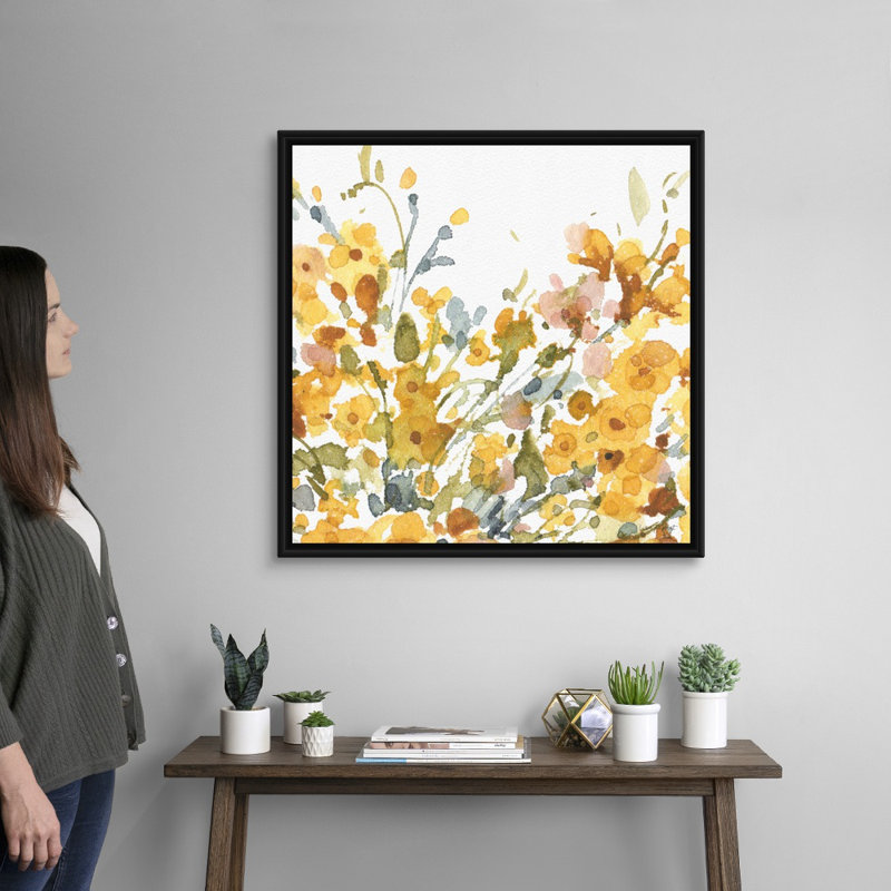 «Happy Yellow 08» par Lisa Audit - reproduction d'art, H 32 po x l 32 po x P 1,75 po, Toile avec cadre noir