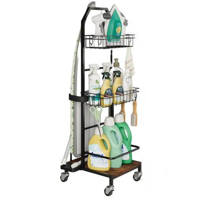 Freestanding Iron & Ironing Board Storage Rack For T & X Boards With 3-Tier Shelves