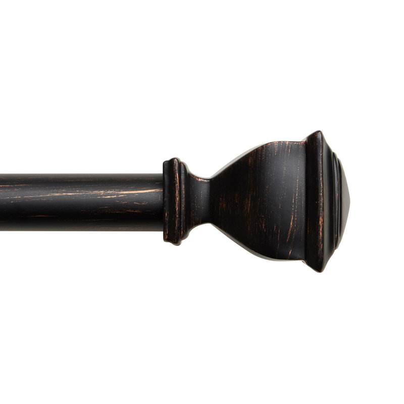 Tringle à rideaux simple réglable en métal avec fleurons Almina, Bronze frotté à l'huile, 66” – 120”