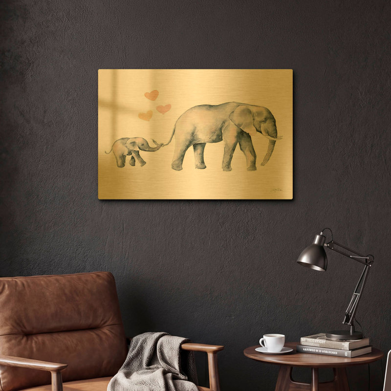 «Elephant Love» par Katrina Pete, art mural en métal doré, 24 po x 16 po, 24 po x 16 po
